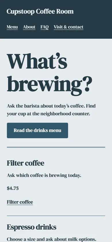 Look 1, What is brewing rail: sample home page on a phone