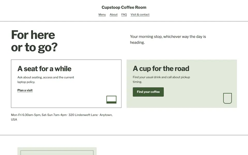 Look 2, For here or to go: sample home page on a computer