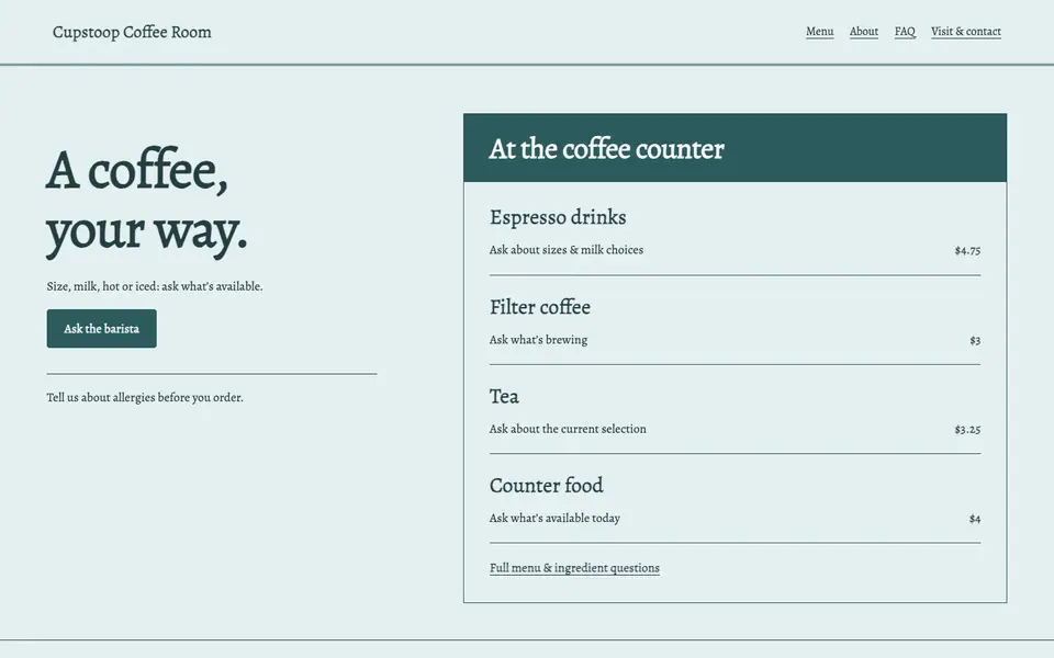 Look 3, Counter drink register: sample home page on a computer