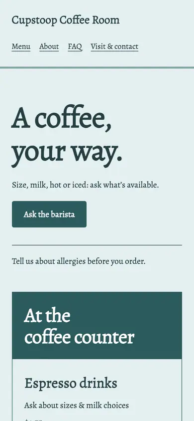 Look 3, Counter drink register: sample home page on a phone