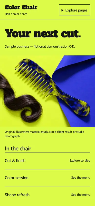 Look 1, Color Chair: sample home page on a phone
