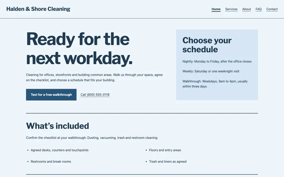 Look 1, Storefront work order: sample home page on a computer