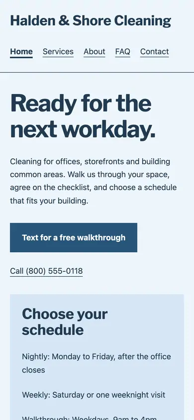 Look 1, Storefront work order: sample home page on a phone