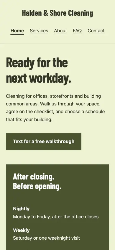 Look 2, Evening building roster: sample home page on a phone