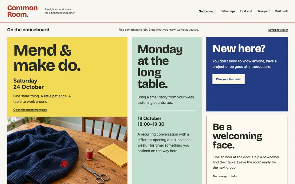 Look 1, Common Room: sample home page on a computer