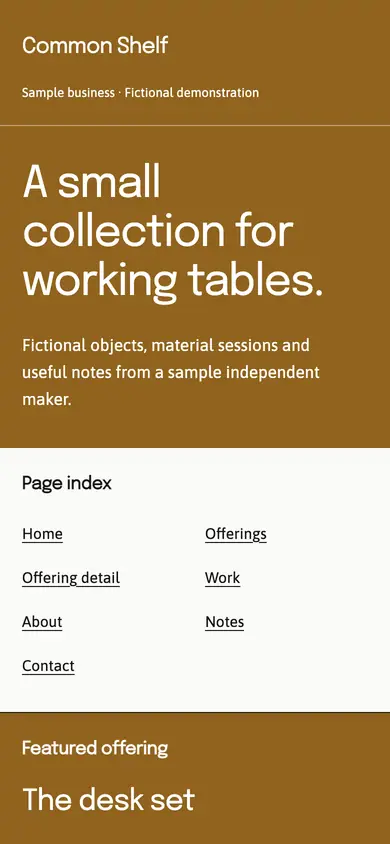 Look 1, Common Shelf: sample home page on a phone