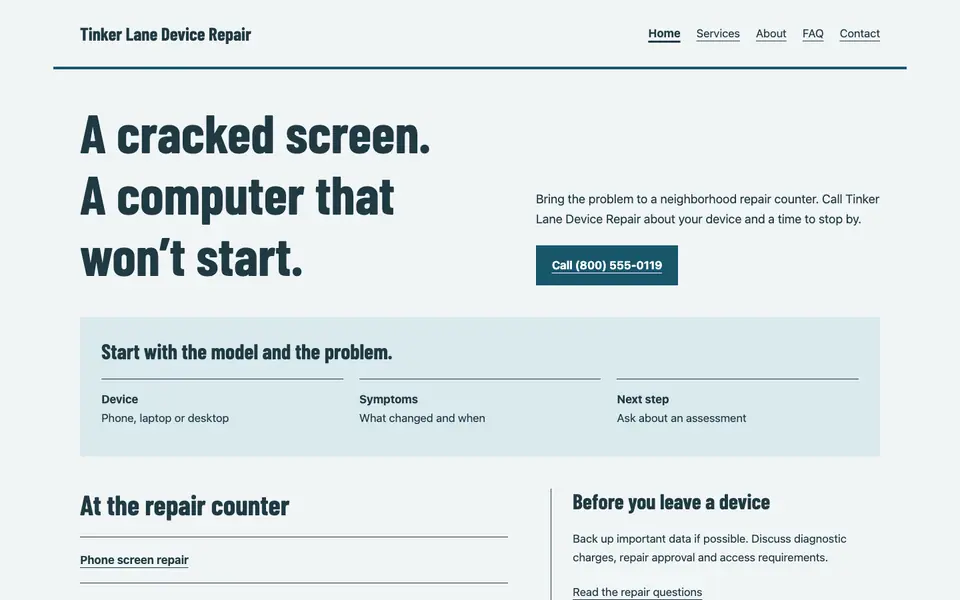 Look 1, Device intake sleeve: sample home page on a computer