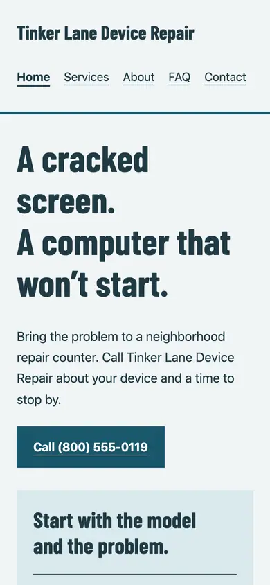 Look 1, Device intake sleeve: sample home page on a phone