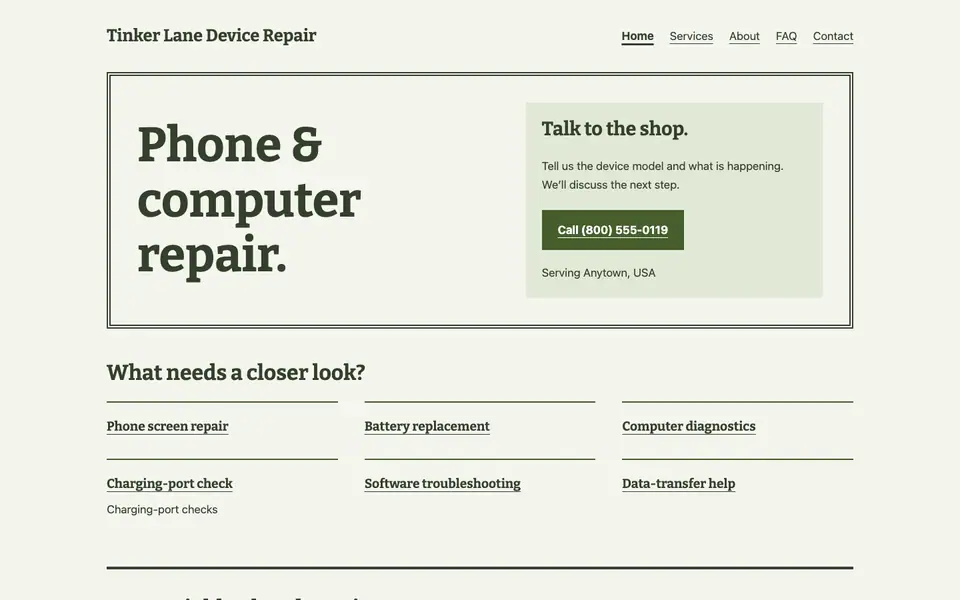 Look 2, Neighborhood repair window: sample home page on a computer