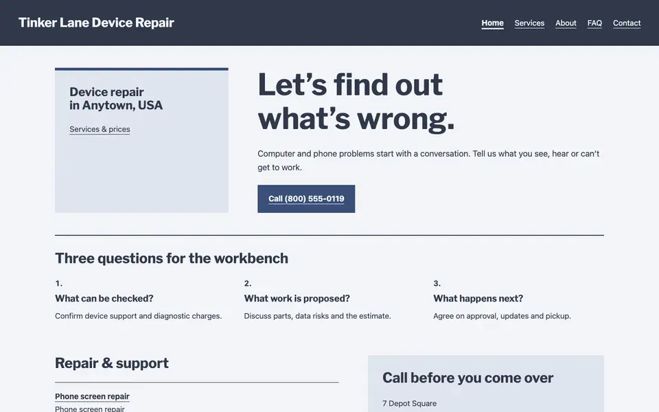Look 3, Bench checklist: sample home page on a computer