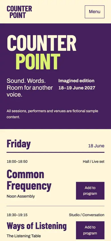 Look 1, Counterpoint: sample home page on a phone