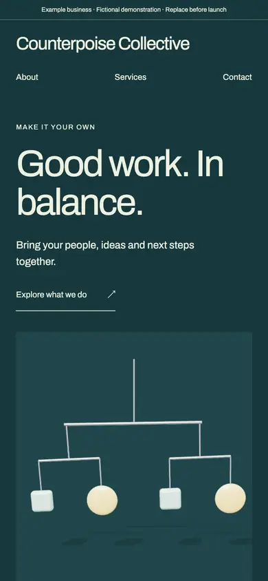 Look 1, Counterpoise: sample home page on a phone