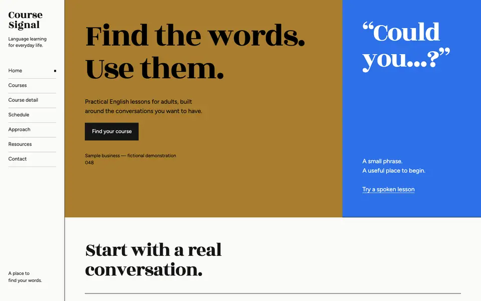 Look 1, Course Signal: sample home page on a computer