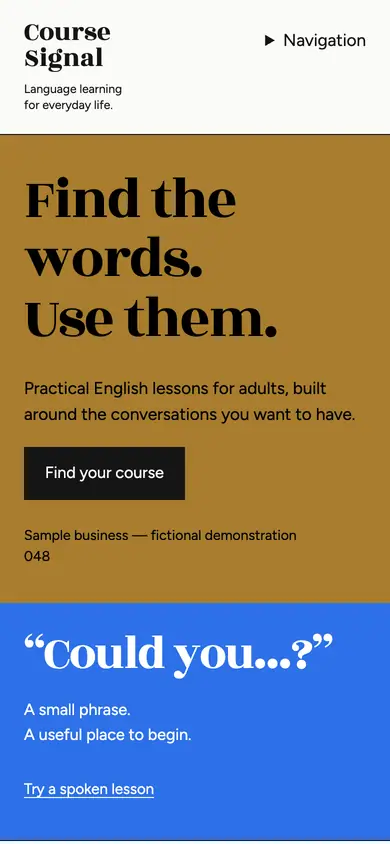 Look 1, Course Signal: sample home page on a phone