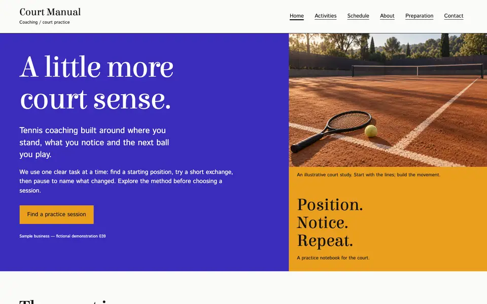 Look 1, Court Manual: sample home page on a computer