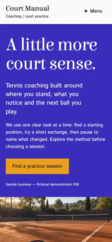 Look 1, Court Manual: sample home page on a phone