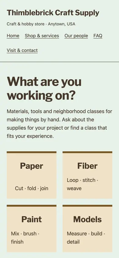 Look 2, Project supply bins: sample home page on a phone