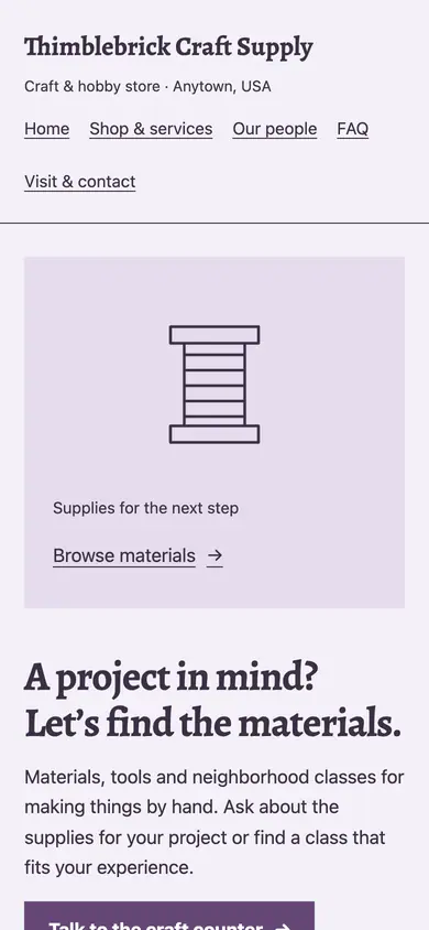 Look 3, Project and class notebook: sample home page on a phone