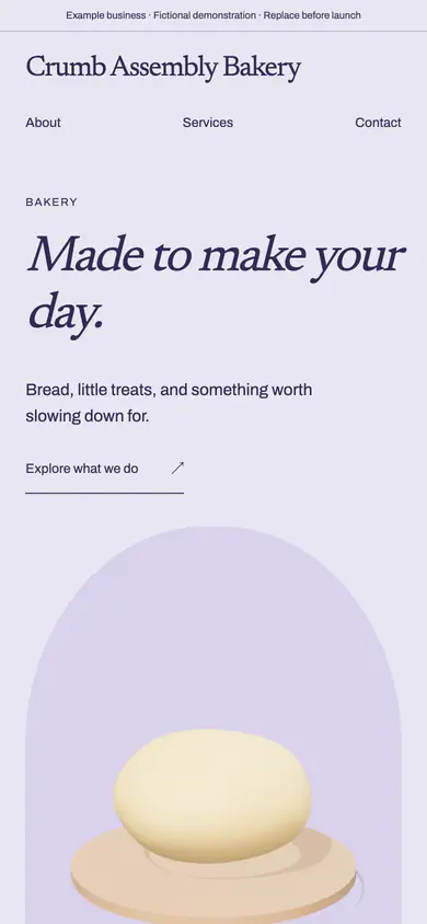 Look 1, Crumb Assembly: sample home page on a phone
