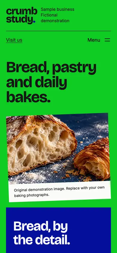 Look 1, Crumb Study: sample home page on a phone