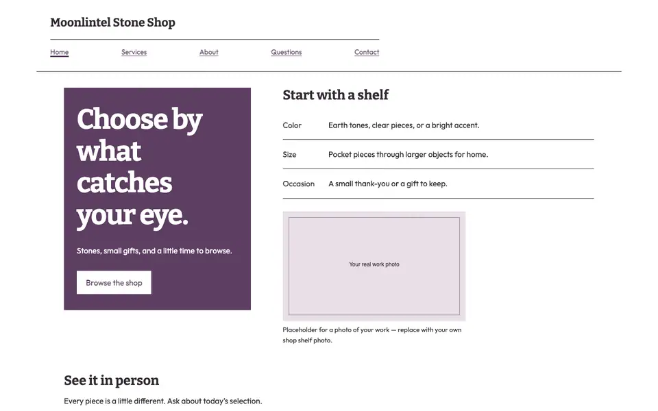 Look 2, Stone finding guide: sample home page on a computer