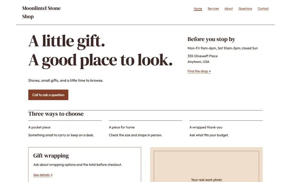 Look 3, Gift counter tickets: sample home page on a computer