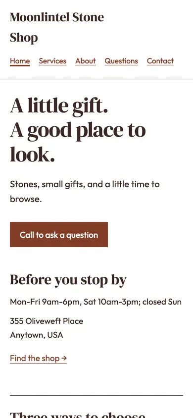 Look 3, Gift counter tickets: sample home page on a phone