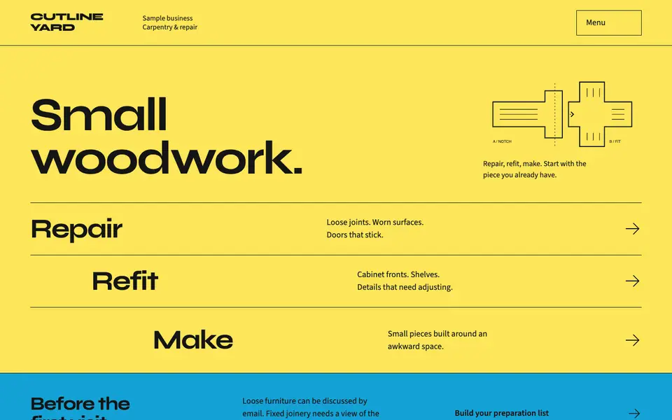 Look 1, Cutline Yard: sample home page on a computer