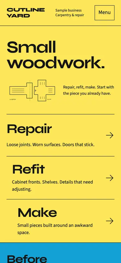 Look 1, Cutline Yard: sample home page on a phone
