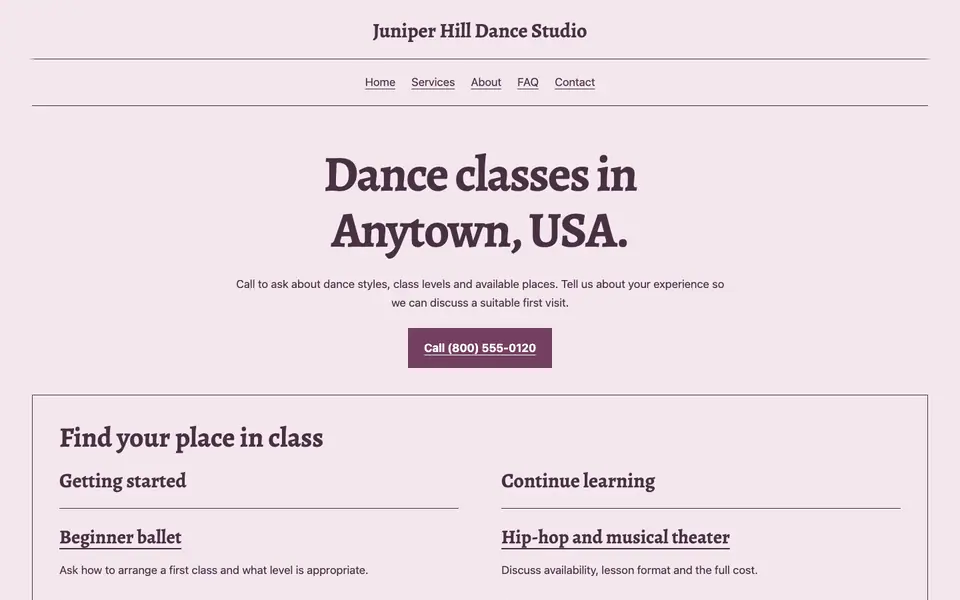 Look 1, Neighborhood dance playbill: sample home page on a computer