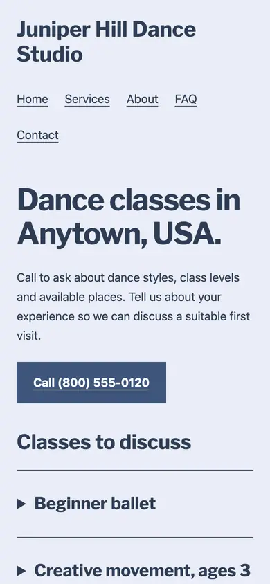 Look 3, Studio enrollment ledger: sample home page on a phone