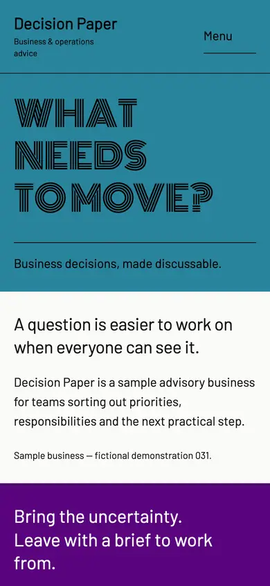 Look 1, Decision Paper: sample home page on a phone