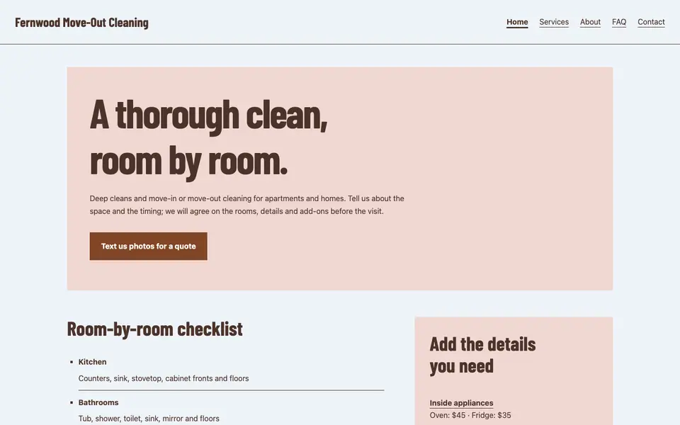 Look 1, Apartment turnover sheet: sample home page on a computer