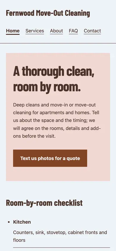 Look 1, Apartment turnover sheet: sample home page on a phone