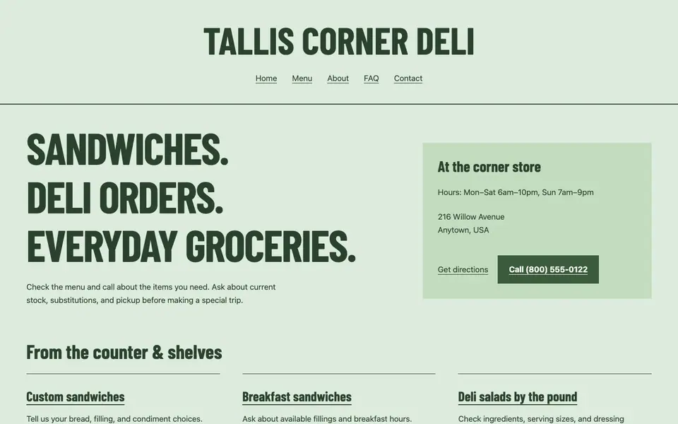 Look 1, Corner-store provisions window: sample home page on a computer