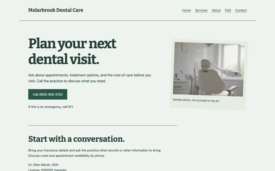 Look 1, Appointment folio: sample home page on a computer