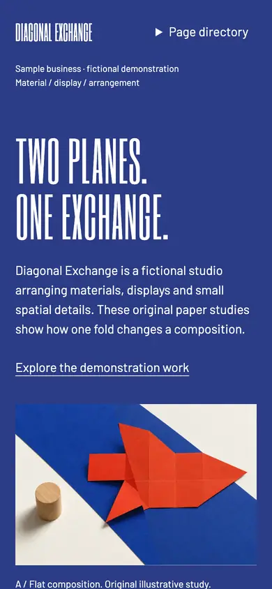 Look 1, Diagonal Exchange: sample home page on a phone