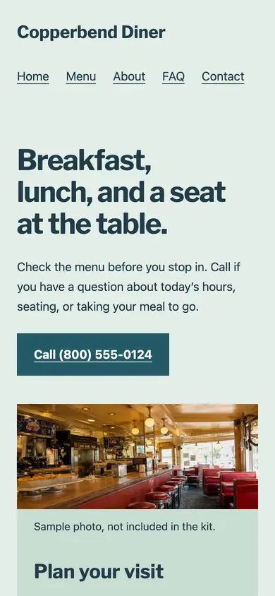 Look 2, Picnic pavilion: sample home page on a phone