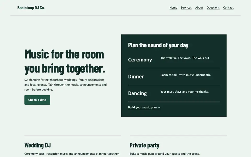 Look 1, Reception cue lanes: sample home page on a computer
