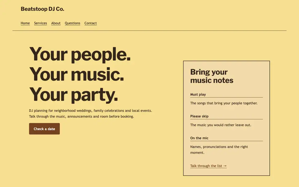 Look 2, Music request board: sample home page on a computer