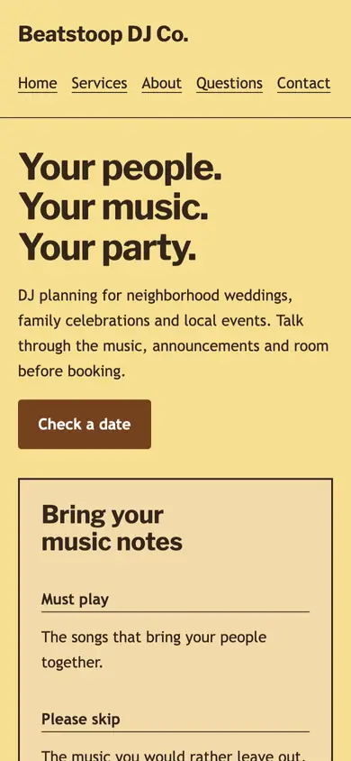 Look 2, Music request board: sample home page on a phone