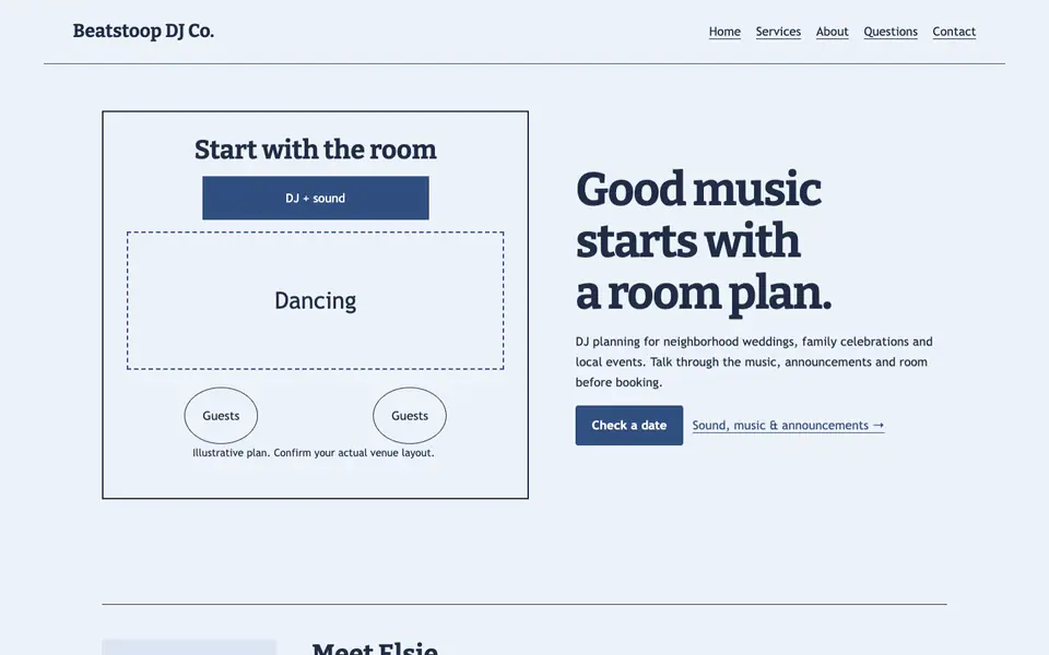 Look 3, Sound coverage floor plan: sample home page on a computer