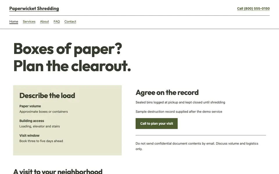 Look 2, The archive clearout docket: sample home page on a computer