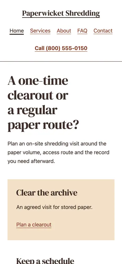 Look 3, The recurring paper route: sample home page on a phone
