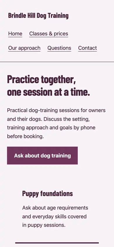 Look 1, Home and neighborhood practice: sample home page on a phone