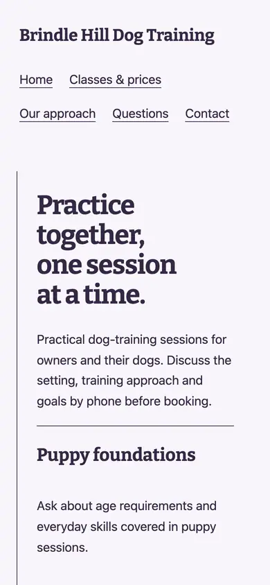 Look 2, Owner practice journal: sample home page on a phone