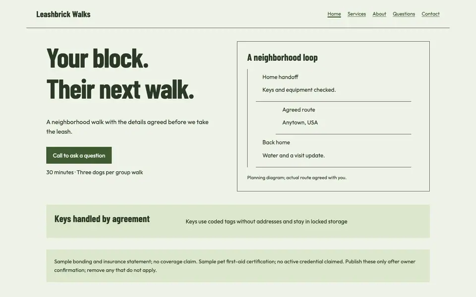 Look 1, Neighborhood walking route: sample home page on a computer