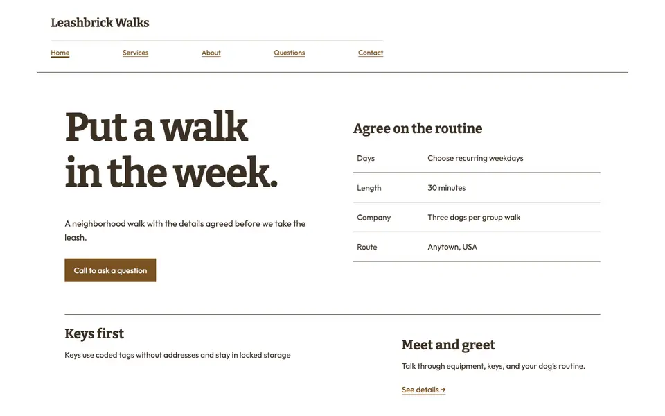 Look 2, Weekly walk roster: sample home page on a computer