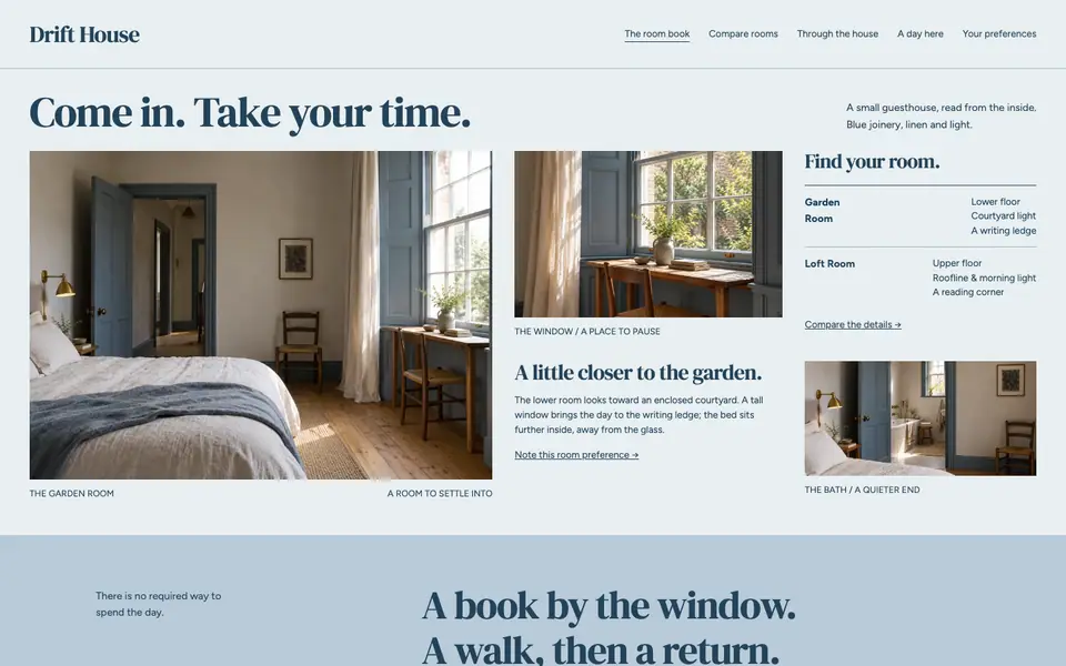Look 1, Drift House: sample home page on a computer