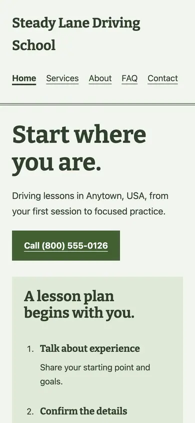 Look 3, Lesson route notebook: sample home page on a phone